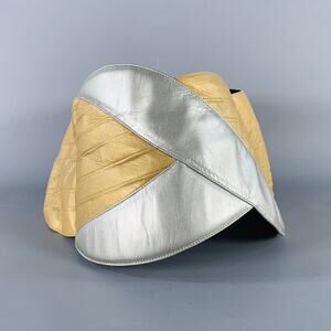 CHARLES JOURDAN Vintage Gold Silver Two Tone Leather Wide Belt